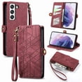 thumbnail image 1 of Mantto Case for Samsung S22, Zipper Wallet Card Holder Flip Stand Premium Leather Case with Removable Wristlet Strap, RFID Blocking Magnetic Closure Case for Samsung Galaxy S22, Red, 1 of 12