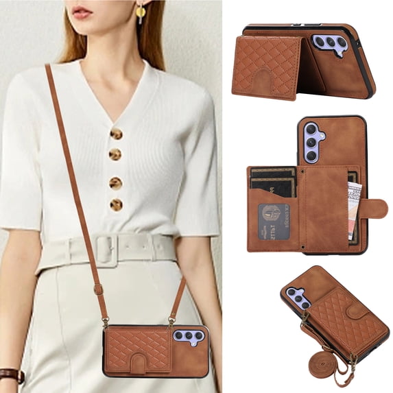 Mantto Case for Samsung S23 FE,Wallet Phone Case Cute Leather Case with Card Holder Crossbody Cover for Women Girls Strap Wristlet RFID Blocking Shockproof for Samsung Galaxy S23 FE,brown