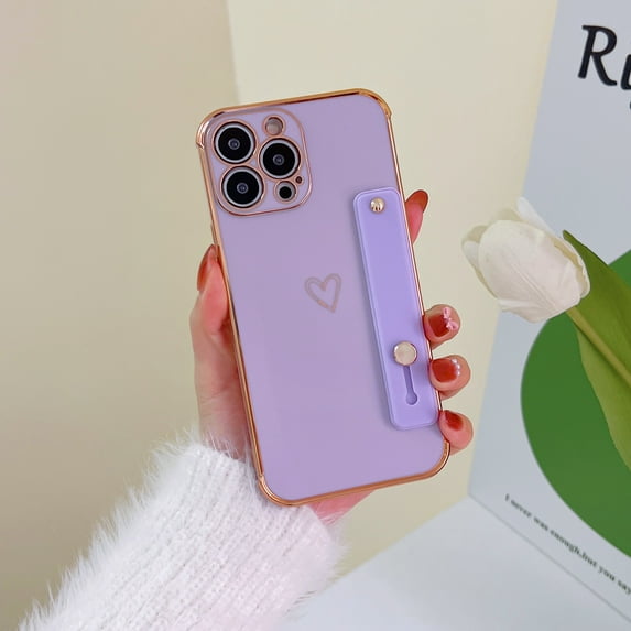 Mantto Case for iPhone 13 Pro 6.1", Cute Love Heart Bling Cover with Wristband Kickstand Shockproof Protective Case for Women&Girls,Purple