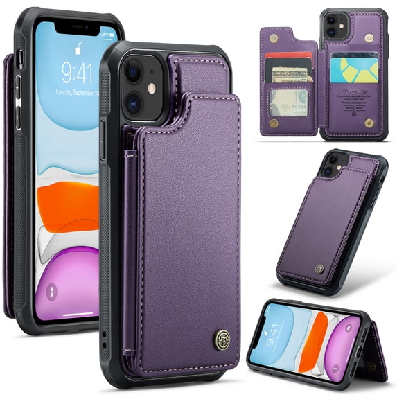 Mantto Case for iPhone 11 with Card Holder, Retro PU Leather RFID Blocking Credit Card Slots Double Magnetic Clasp Flip Kickstand Shockproof Phone Cover for iPhone 11,Purple
