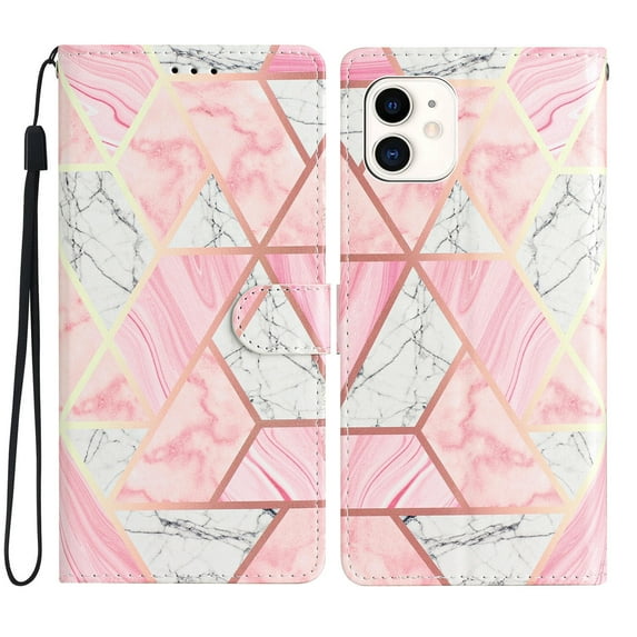 Mantto Case for iPhone 11 Flowers Butterfly Pattern Wallet Cover, Premium PU Leather Card Slots Holder Magnetic Clasp Flip Case with Kickstand Soft TPU Shockproof Case,Pink Marble