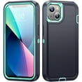 thumbnail image 1 of Mantto Case for iPhone 11 Heavy Duty Military Grade Protective Cover, Rugged PC + Soft TPU Hybrid Non-Slip Stripes Anti-Drops Shockproof Anti-Scratches Case for iPhone 11,Navy + Mint, 1 of 6
