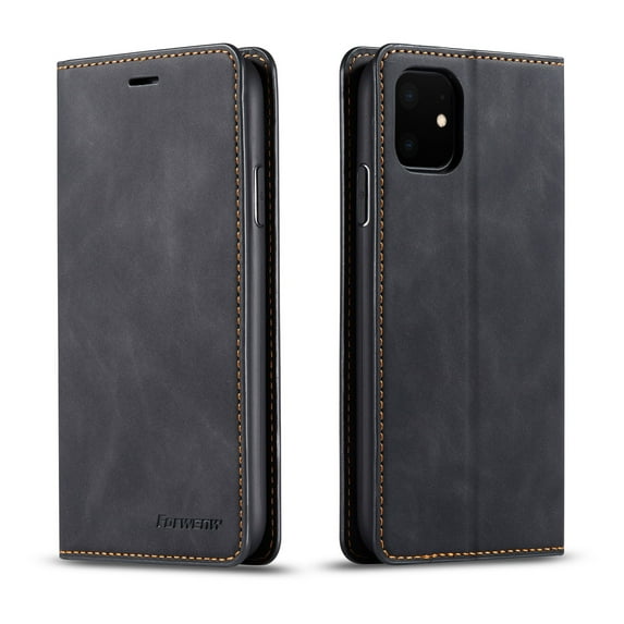 Mantto Case for iPhone 11, Premium Leather RFID Blocking Credit Card Slots Wallet Retro Folio Case Magnetic Clasp Flip Kickstand Shockproof Full Protection Phone Cover, Black