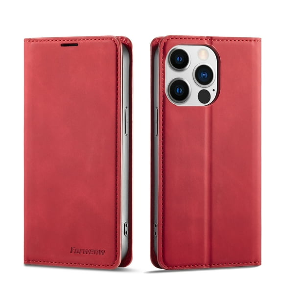 Mantto Case for iPhone 11 Pro, Premium Leather RFID Blocking Credit Card Slots Wallet Retro Folio Case Magnetic Clasp Flip Kickstand Shockproof Full Protection Phone Cover, Red