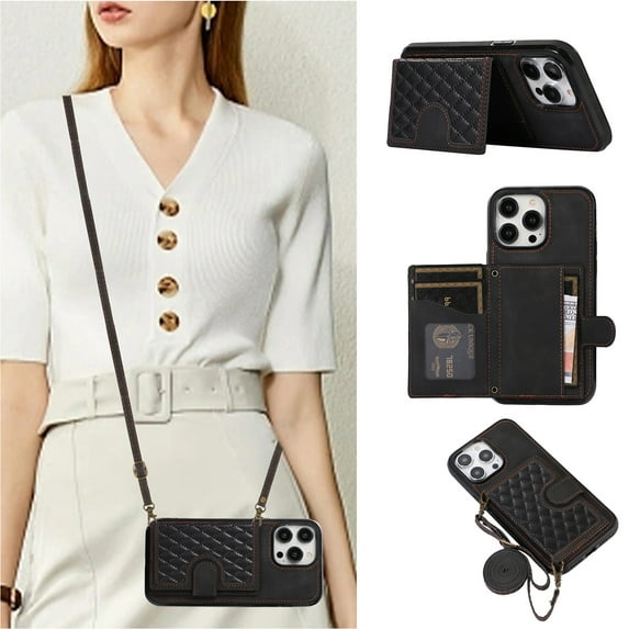 Mantto Case for iPhone 11,Wallet Phone Case Cute Leather Case with Card Holder Crossbody Cover for Women Girls Strap Wristlet RFID Blocking Shockproof For iPhone 11,Black