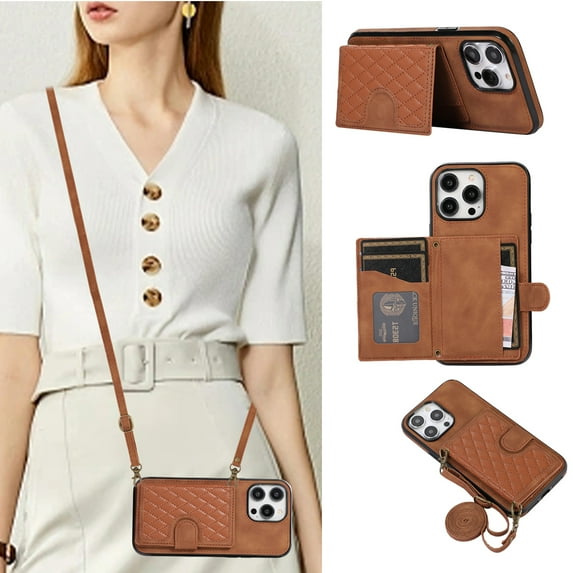 Mantto Case for iPhone 11,Wallet Phone Case Cute Leather Case with Card Holder Crossbody Cover for Women Girls Strap Wristlet RFID Blocking Shockproof For iPhone 11,brown