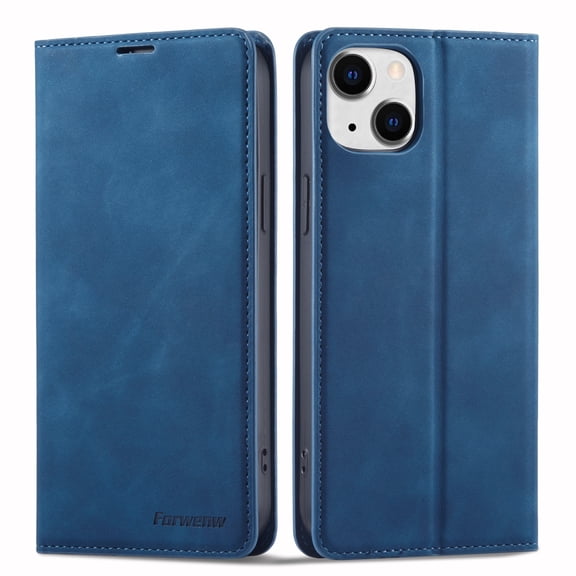 Mantto Case for iPhone 12 Mini, Premium Leather RFID Blocking Credit Card Slots Wallet Retro Folio Case Magnetic Clasp Flip Kickstand Shockproof Full Protection Phone Cover, Blue