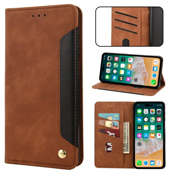 Mantto Case for iPhone 12 Mini, Vintage PU Leather Wallet Case RFID Blocking Card Slots Flip Kickstand Magnetic Closure Shockproof Folio Book Case Cover for iPhone 12 Mini,Brown
