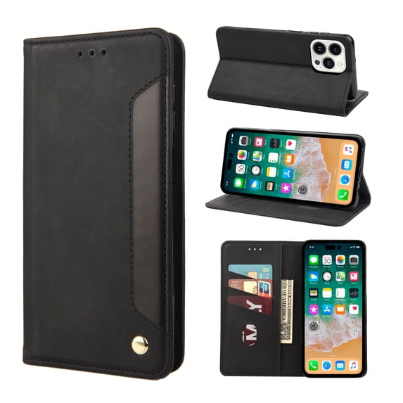 Mantto Case for iPhone 12 Pro Max, Vintage PU Leather Wallet Case RFID Blocking Card Slots Flip Kickstand Magnetic Closure Shockproof Folio Book Case Cover for iPhone 12 Pro Max,Black