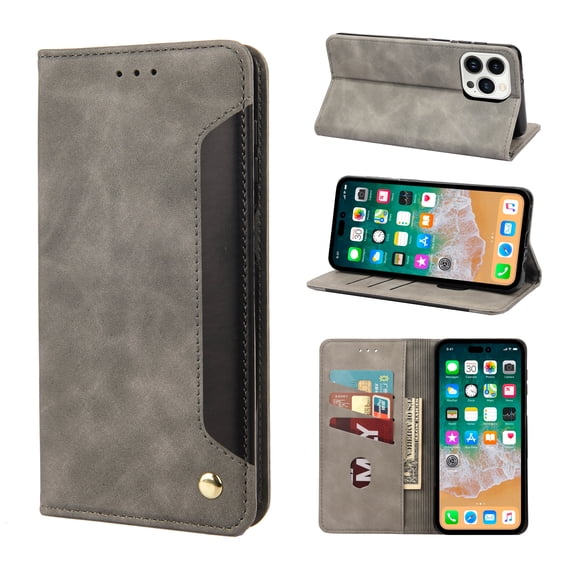 Mantto Case for iPhone 12 Pro Max, Vintage PU Leather Wallet Case RFID Blocking Card Slots Flip Kickstand Magnetic Closure Shockproof Folio Book Case Cover for iPhone 12 Pro Max,Gray