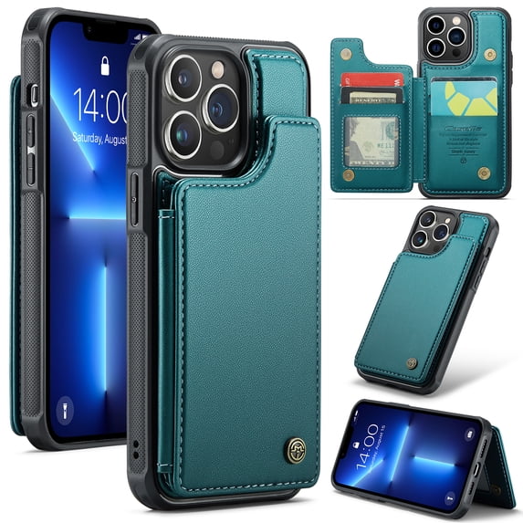 Mantto Case for iPhone 13 Pro with Card Holder, Retro PU Leather RFID Blocking Credit Card Slots Double Magnetic Clasp Flip Kickstand Shockproof Phone Cover for iPhone 13 Pro,Blue