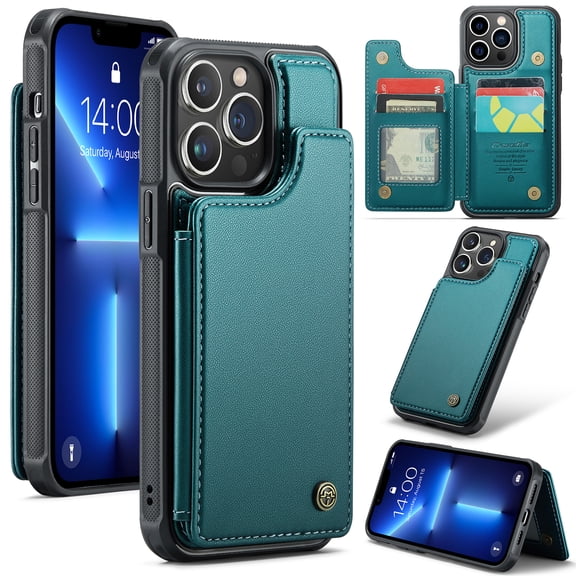 Mantto Case for iPhone 13 Pro Max with Card Holder, Retro PU Leather RFID Blocking Credit Card Slots Double Magnetic Clasp Flip Kickstand Shockproof Phone Cover for iPhone 13 Pro Max,Blue