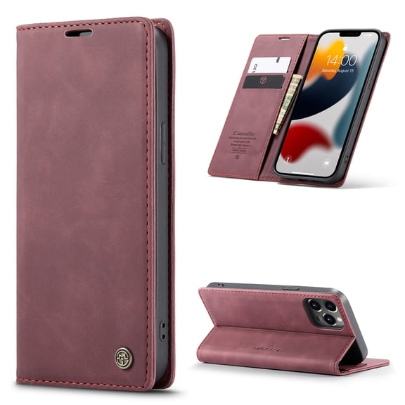 Mantto Case For iPhone 13 Pro Max, Luxury Cash Wallet Pocket With Card Slot High Qulity PU Leather Retro Cover Kickstand Folio Magnetic Phone Cover For Apple iPhone 13 Pro Max 6.7", Wine Red