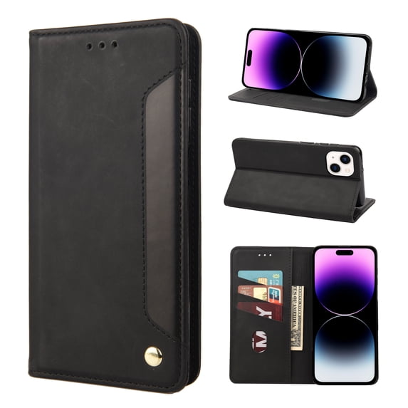 Mantto Case for iPhone 13, Vintage PU Leather Wallet Case RFID Blocking Card Slots Flip Kickstand Magnetic Closure Shockproof Folio Book Case Cover for iPhone 13,Black