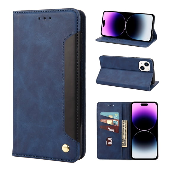 Mantto Case for iPhone 13, Vintage PU Leather Wallet Case RFID Blocking Card Slots Flip Kickstand Magnetic Closure Shockproof Folio Book Case Cover for iPhone 13,Blue