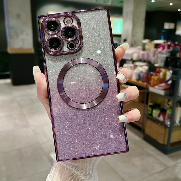 Mantto Case for iPhone 14 Plus, [Compatible with MagSafe] Luxury Plating Clear Bling Glitter Gradient Cover for Women Girls Men Soft TPU Anti-Scratch Shockproof Slim Phone Case, Darkpurple