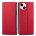 thumbnail image 1 of Mantto Case for iPhone 14 Plus, Premium Leather RFID Blocking Credit Card Slots Wallet Retro Folio Case Magnetic Clasp Flip Kickstand Shockproof Full Protection Phone Cover, Red, 1 of 8