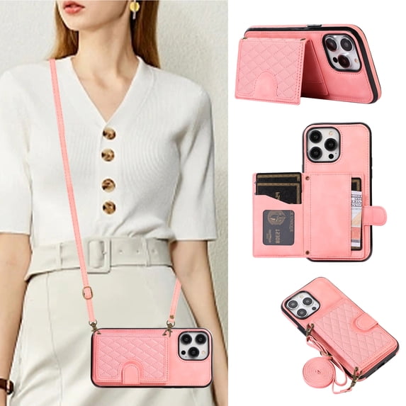 Mantto Case for iPhone 14 Pro Max,Wallet Phone Case Cute Leather Case with Card Holder Crossbody Cover for Women Girls Strap Wristlet RFID Blocking Shockproof For iPhone 14 Pro Max,Rosegold
