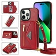 thumbnail image 1 of Mantto Case for iPhone 14 Pro Max, Women Wallet Cover with Crossbody Adjustable Shoulder Strap, Zipper Premium PU Leather Magnetic Flip Card Pocket Phone Case For iPhone 14 Pro Max, Red, 1 of 15