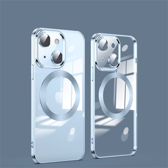 Mantto Case for iPhone 14, Slim Clear Back Plating Bumper Cover with MagSafe Yellow Resistant Support wireless charging Soft TPU Rubber Cover for iPhone 14, Blue