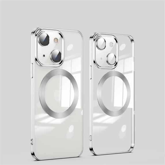 Mantto Case for iPhone 14, Slim Clear Back Plating Bumper Cover with MagSafe Yellow Resistant Support wireless charging Soft TPU Rubber Cover for iPhone 14, Silver