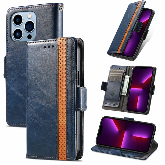 Mantto Case for iPhone 15 Pro Max with RFID Blocking Credit Card Holder, Premium PU Leather Retro Magnetic Clasp Flip Folio Case Wallet Pocket Kickstand Shockproof TPU Interior Case, Darkblue