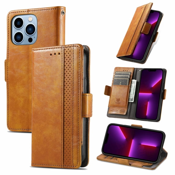 Mantto Case for iPhone 15 Pro Max with RFID Blocking Credit Card Holder, Premium PU Leather Retro Magnetic Clasp Flip Folio Case Wallet Pocket Kickstand Shockproof TPU Interior Case, Lightbrown