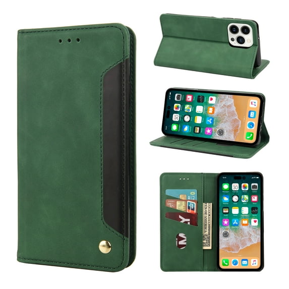 Mantto Case for iPhone 15 Pro Max, Vintage PU Leather Wallet Case RFID Blocking Card Slots Flip Kickstand Magnetic Closure Shockproof Folio Book Case Cover for iPhone 15 Pro Max,Green