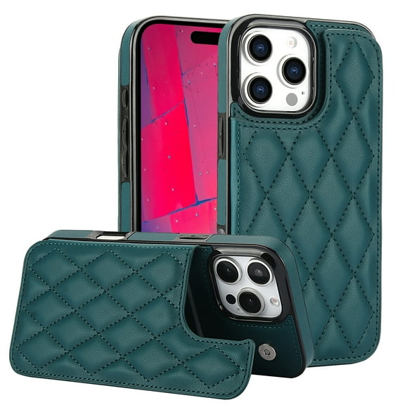 Mantto Case for iPhone 16 Pro Max Back Wallet Case, Card Slots Holder RFID Blocking Luxury PU Leather Shockproof Cover, Double Magnetic Buttons Kickstand Case for iPhone 16 Pro Max, Darkgreen