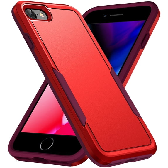 Mantto Case For iPhone 7 / 8 / SE 2020 / SE 2022, Hybrid Premium PC Protection Drop-Tested Anti-Scratch Tough Rugged Heavy Duty Dual Layer Military Grade Shockproof Back Case, Red