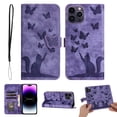 thumbnail image 1 of Mantto Cases for Apple iPhone 12 Pro Max - 6.7 inch Butterfly Embossed & Cute Cat Patterned Wallet Case for Women Card Holder Flip Cover Kickstand PU Leather Magnetic Folio with Strap, Purple, 1 of 13