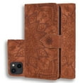 thumbnail image 1 of Mantto Cases for Apple iPhone 13 - 6.1 inch Magnetic Wallet Case for Women Card Holder Flip Cover Embossed Mandala Flower Kickstand PU Leather Magnetic Folio with Strap, Brown, 1 of 8