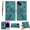 thumbnail image 1 of Mantto Cases for Apple iPhone 14 Plus - 5.4 inch Butterfly Embossed & Cute Cat Patterned Wallet Case for Women Card Holder Flip Cover Kickstand PU Leather Magnetic Folio with Strap, Green, 1 of 13