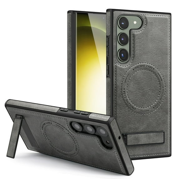 Mantto Cases for Galaxy S22 Case Compatible with MagSafe Kickstand Vegan Luxury Leather Slim Classic Luxury Elegant Thin Protective Cover For Samsung Galaxy S22, Gray