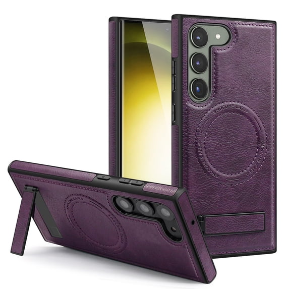 Mantto Cases for Galaxy S22 Plus Case Compatible with MagSafe Kickstand Vegan Luxury Leather Slim Classic Luxury Elegant Thin Protective Cover For Samsung Galaxy S22 Plus, Darkpurple