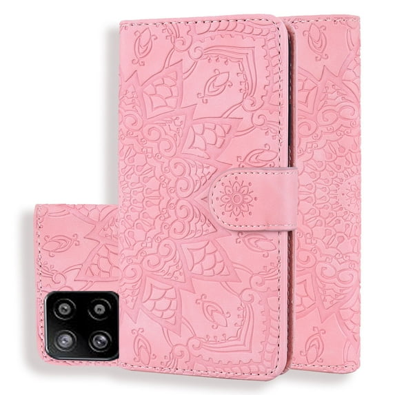 Mantto Cases for Samsung Galaxy A42 5G Magnetic Wallet Case for Women Card Holder Flip Cover Embossed Mandala Flower Kickstand PU Leather Magnetic Folio with Strap, Pink