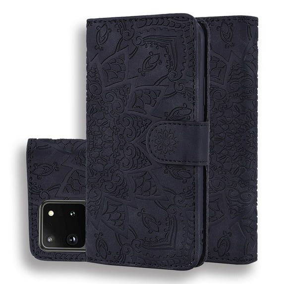 Mantto Cases for Samsung Galaxy S23 - 6.1 inch Magnetic Wallet Case for Women Card Holder Flip Cover Embossed Mandala Flower Kickstand PU Leather Magnetic Folio with Strap, Black