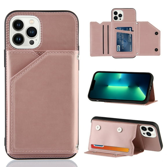 Mantto Cases for iPhone 14 Pro - 6.1 inch Wallet Case with Card Holder, PU Leather ID Credit Card Slots Double Magnetic Clasp Kickstand Shockproof Back Flip Slim Phone Cover, Rosegold