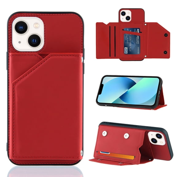 Mantto Cases for iPhone 15 - 6.1 inch Wallet Case with Card Holder, PU Leather ID Credit Card Slots Double Magnetic Clasp Kickstand Shockproof Back Flip Slim Phone Cover, Red