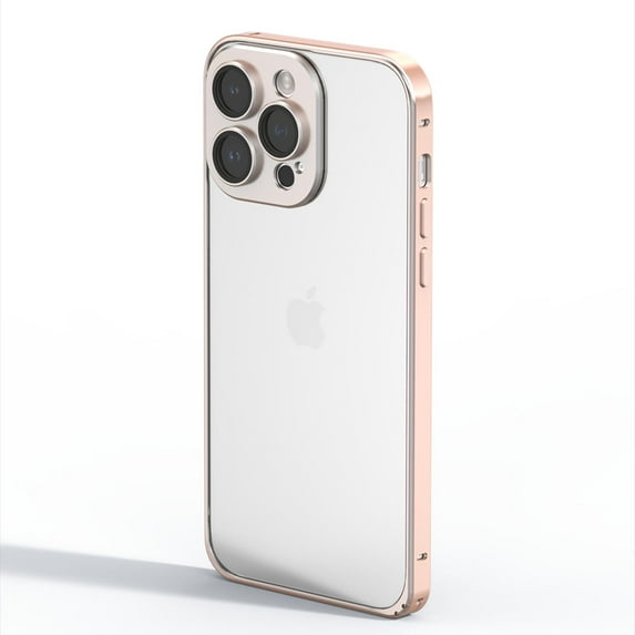 Mantto Clear Case for iPhone 13 Pro Max,Luxury Plating Aluminum Alloy Frame Hard PC Back Camera Lens Protection Anti-Scratch Shockproof wireless charging Protective Slim Thin Case,Gold