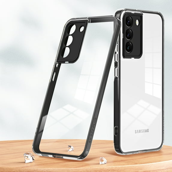 Mantto Compatible For Samsung Galaxy S22 Plus Clear Slim Case,Shockproof Hybrid Hard PC Rubber Camera Lens Protector Back Cover.For Samsung Galaxy S22 Plus,Black