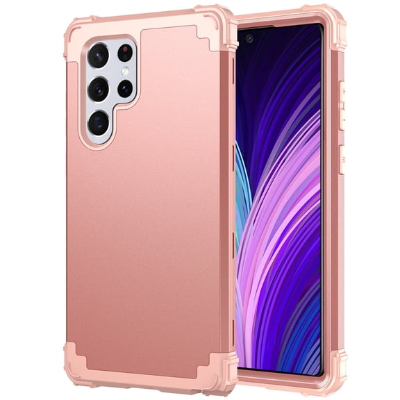 Mantto Compatible with Samsung Galaxy S22 Ultra 6.8 inch Case, 3 Layer Hybrid Hard PC Soft TPU Silicone Rugged Bumper Shockproof Anti Slip Protective Phone Cover for Samsung Galaxy S22 Ultra,Rosegold