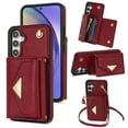 thumbnail image 1 of Mantto Compatible for Samsung Galaxy S24 FE Crossbody Wallet Case, Purse Phone Cover with Card Holder Shoulder Strap, Luxury PU Leather Kickstand Shockproof Case for Women Girls - Red, 1 of 10