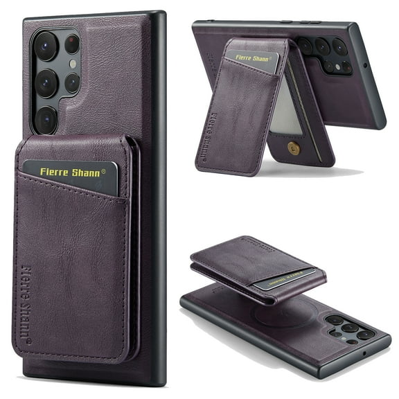 Mantto Compatible with Samsung Galaxy S25 Ultra Wallet Case 2 in 1 Detachable Back Cards Slot PU Leather Magnetic magsafe case-Off [Compatible With MagSafe] Luxury Vegan Leather Slim Cover, Purple