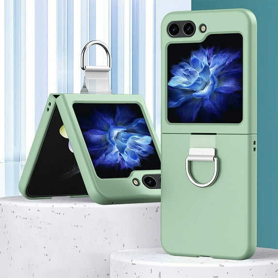 Mantto Compatible for Samsung Galaxy Z Flip5 Slim Rugged Case, for Samsung Galaxy Z Flip5 Ring Holder Cover, Shockproof Skin-Feel PC Anti-Scratches Lightweight Folding Case,Mint