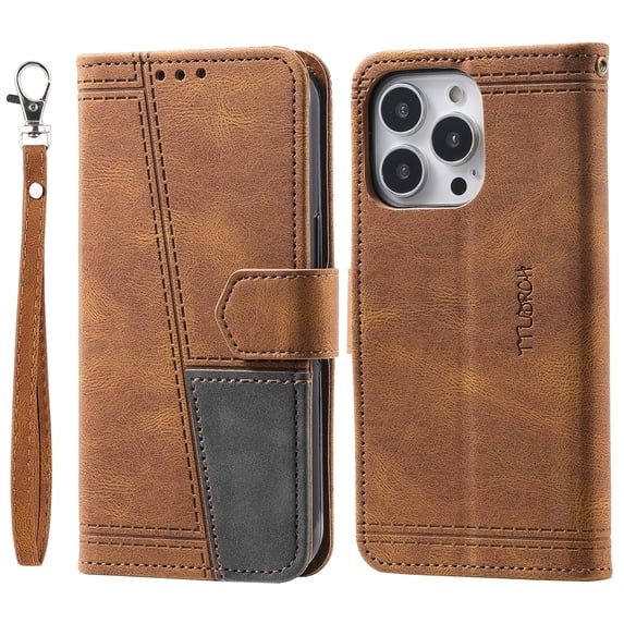 Mantto Compatible with iPhone 12 Pro Max Case, Wallet Flip Cover with Card Holder and Wrist Strap PU Leather Kickstand Caredit Card Classic Phone Case Cover for iPhone 12 Pro Max 6.7 inch,Brown