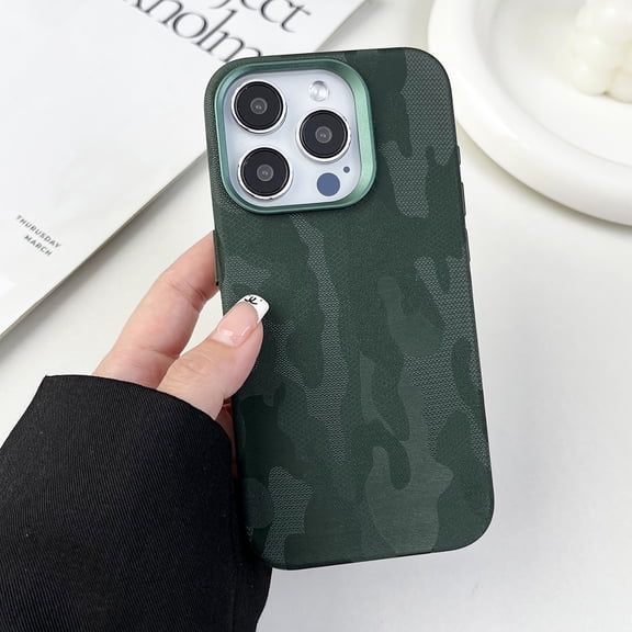 Mantto Compatible with iPhone 13 Magnetic Case, Camouflage Pattern PU Leather Case with Microfiber Lining for Men Women [Compatible with MagSafe] Shockproof Slim Phone Case,Green