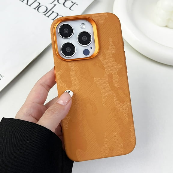Mantto Compatible with iPhone 13 Pro Magnetic Case, Camouflage Pattern PU Leather Case with Microfiber Lining for Men Women [Compatible with MagSafe] Shockproof Slim Phone Case,Brown