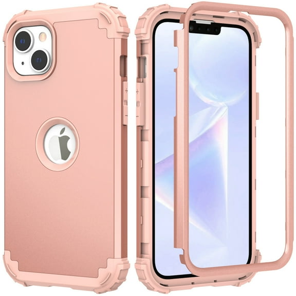 Mantto Compatible with iPhone 14 Case,  3 Layer Hybrid Hard PC Soft Silicone Heavy Duty Shockproof Bumper Protective Phone Case Cover for iPhone 14, Rosegold