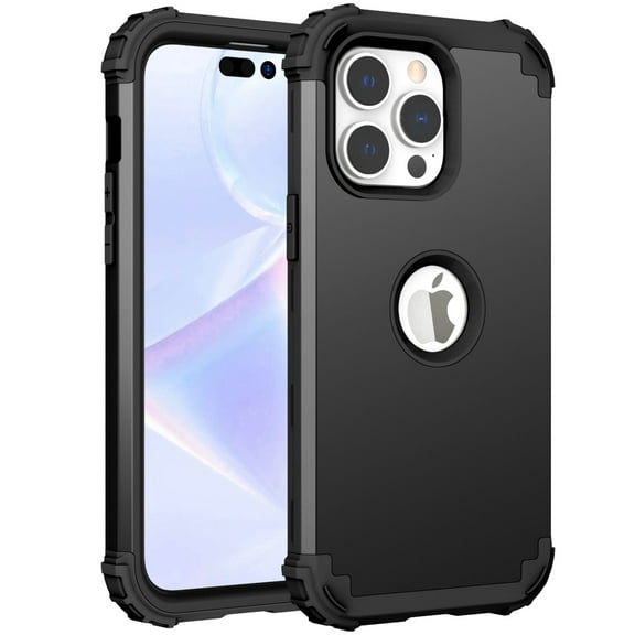 Mantto Compatible with iPhone 14 Pro Max 2022 Case,  3 Layer Hybrid Hard PC Soft Silicone Heavy Duty Shockproof Bumper Protective Phone Case Cover for iPhone 14 Pro Max 6.7 inch, Black